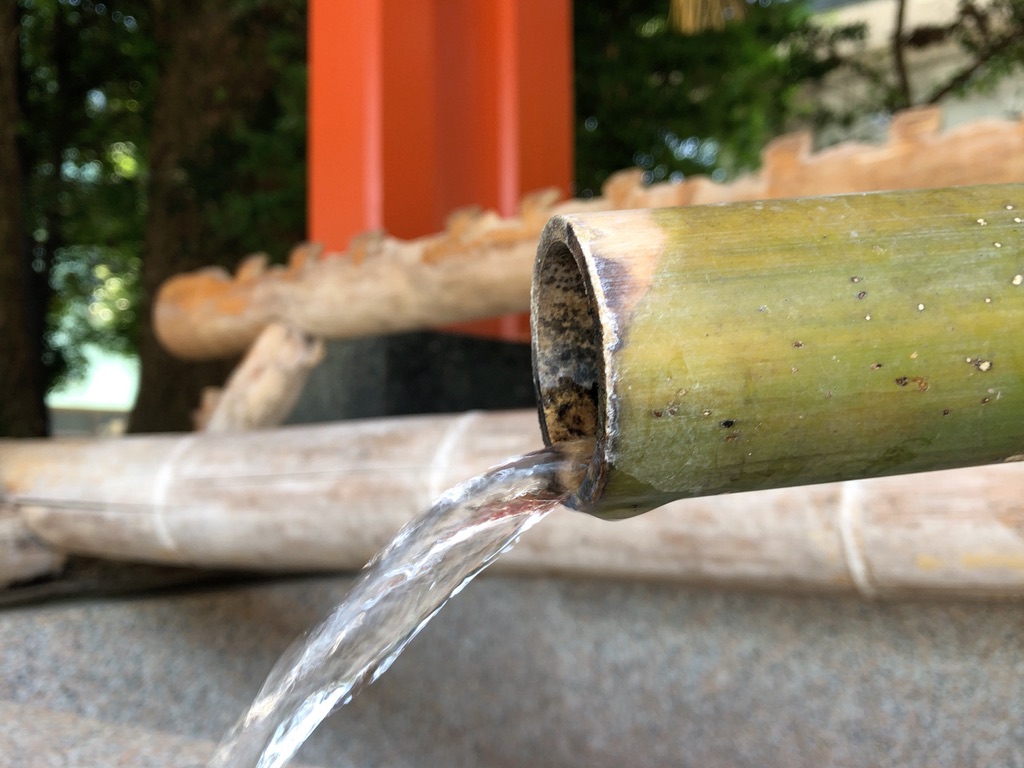 竹から水が出ている